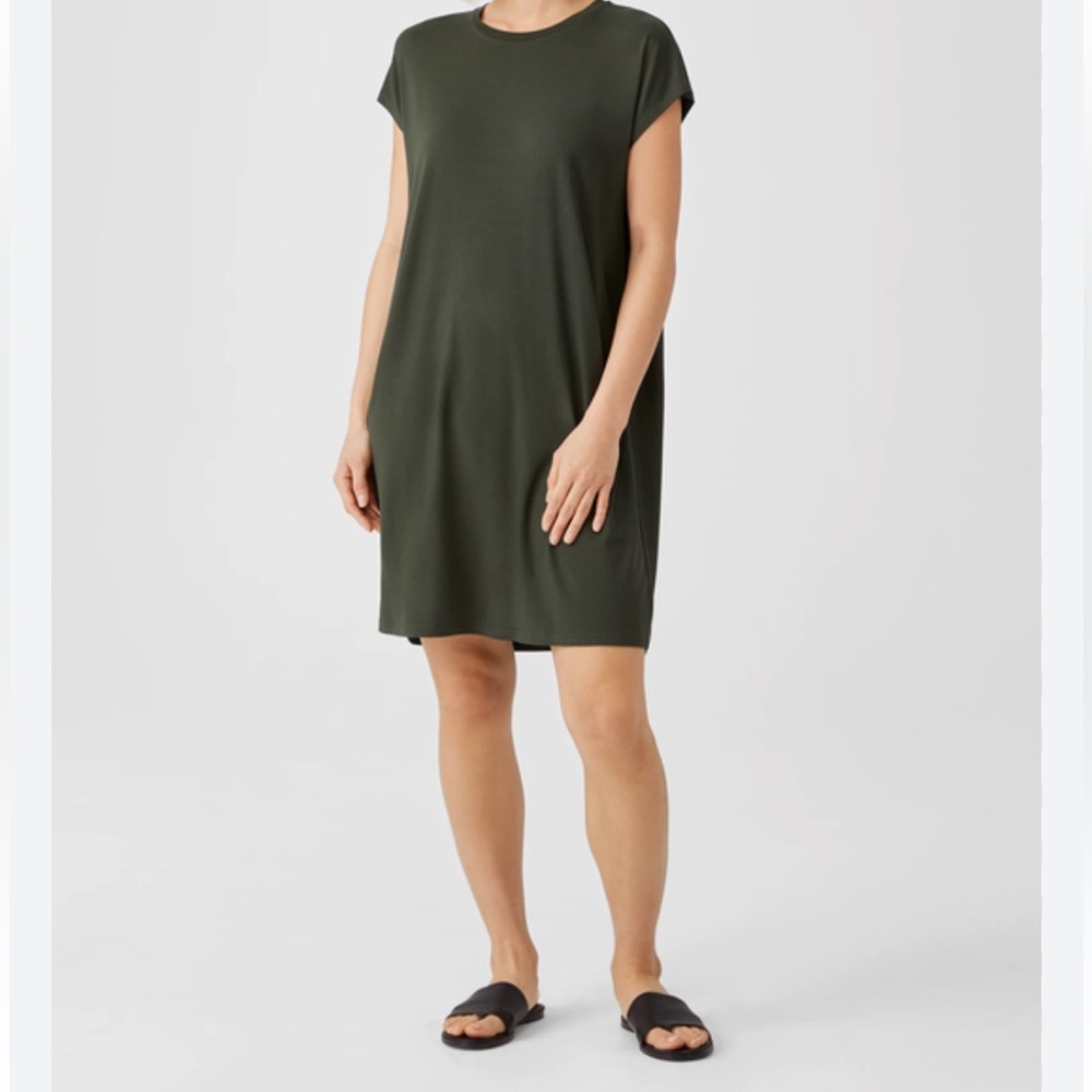 Eileen Fisher Knit Shirtdress Shift Dress Work Everyday Supersoft Knit Green S
